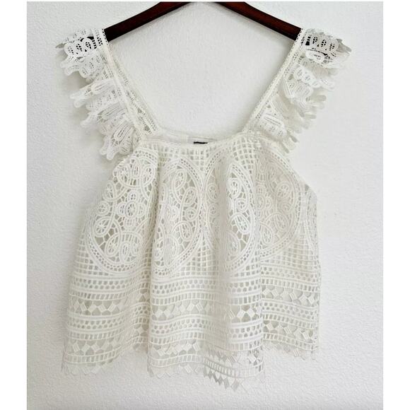 NEW Sold Out NWT Anthropologie White Ruffled Lace Square Neck Tank Ivory Bride‎ - Picture 2 of 16